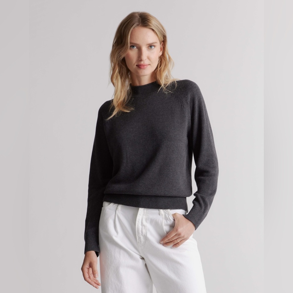 Quince 100% Organic Cotton Mock Neck Sweater Charcoal